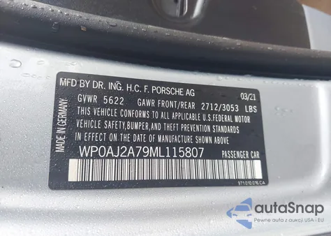 2021 Porsche Panamera 4 z USA, uszkodzony, nr VIN WP0AJ2A79ML115807